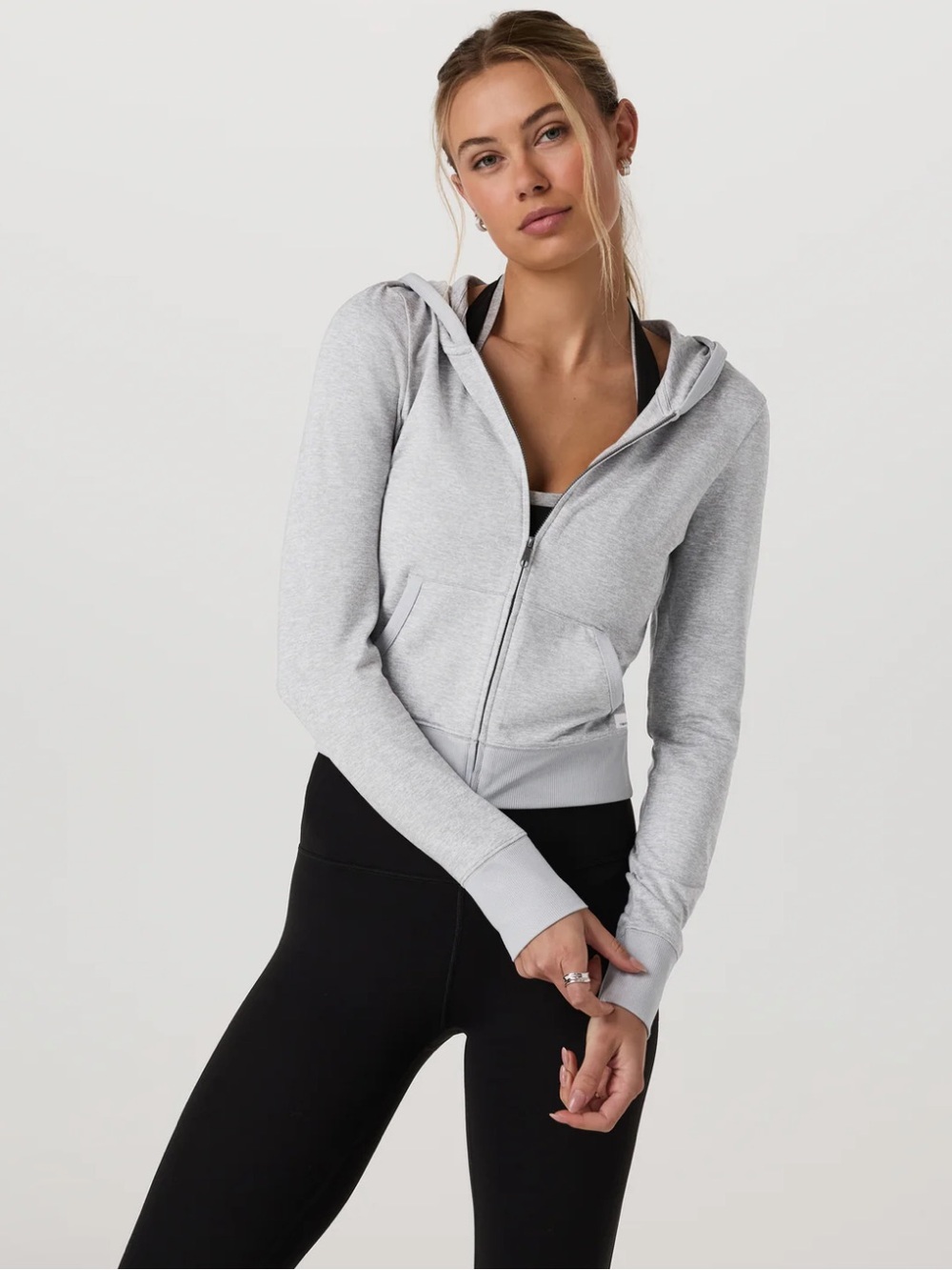 Vuori Halo Mini Full Zip Pale Grey Heather Women's Hoodie - Size Small NWT